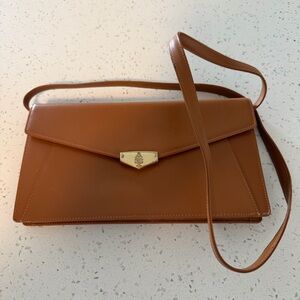Mark Cross Leather Crossbody Clutch Bag Cognac Brown